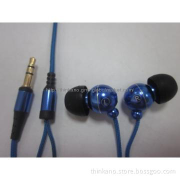 Metallic Earphone with Textile Cable,  Noise Cancelling Earbuds